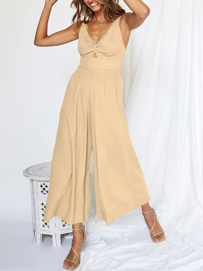 Mouwloze dames jumpsuit met wijde pijpen en elegante snit – SEREIA FLOW - Glamorix