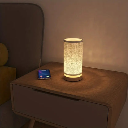 LinoaGlow Touch – Nachtlampje met linnenlook en warm LED-licht voor rust en sfeer in elke kamer