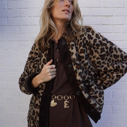 LAYLA - Luipaard fleece jas met knoopsluiting