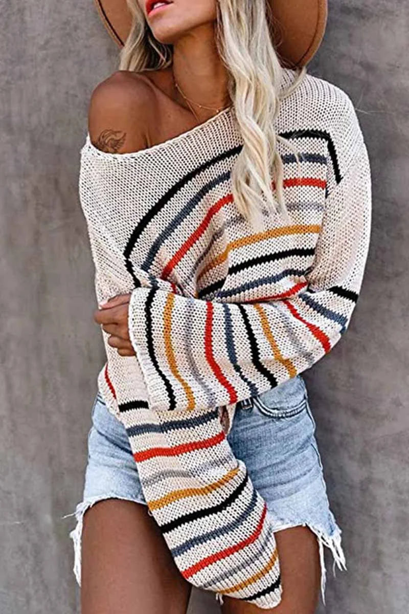 VIVIDLOUNGE - Losse Pullover met Helder Patroon en Unieke Snit
