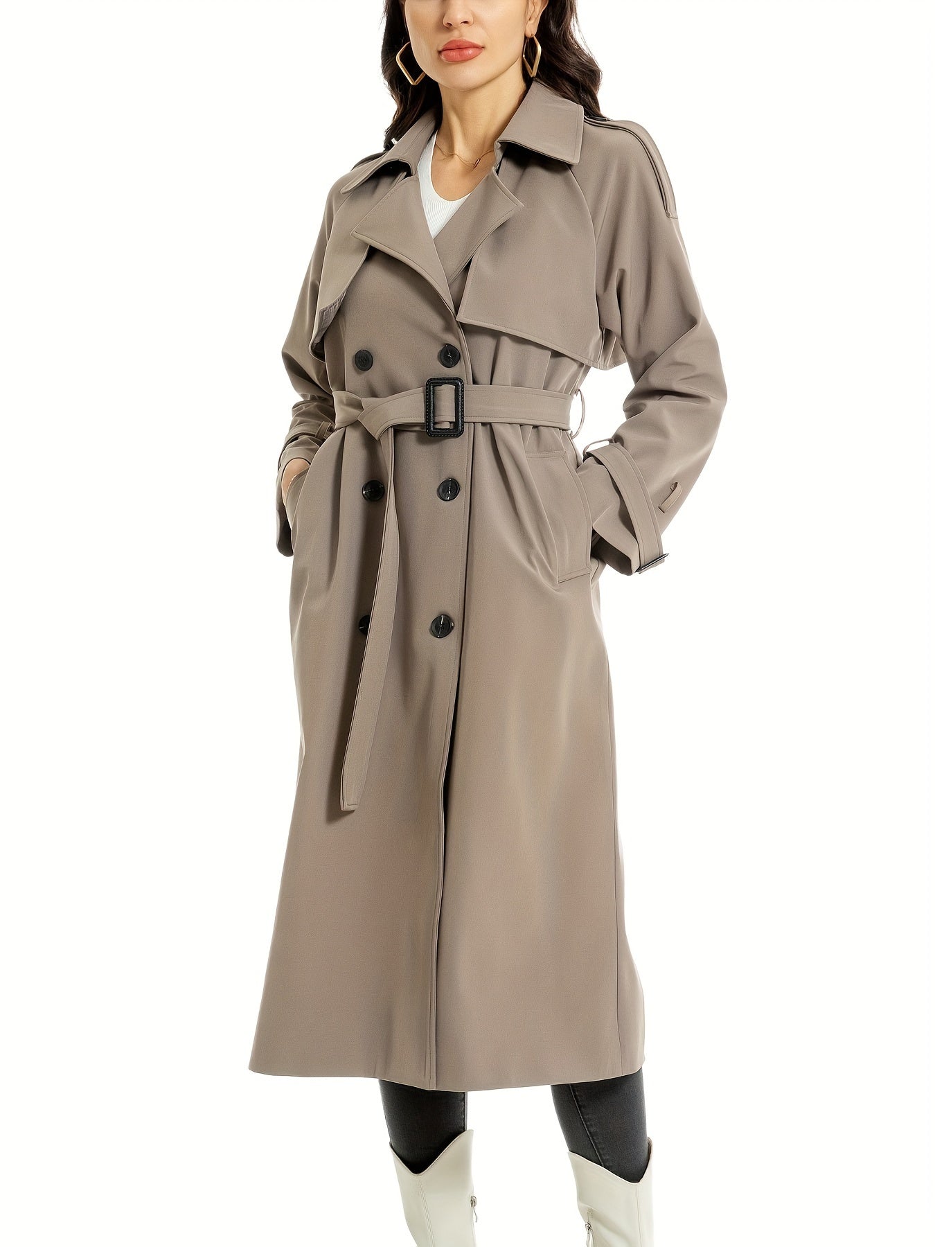 FELICIA - Lange dubbelzijdige trenchcoat met riem en brede revers voor dames