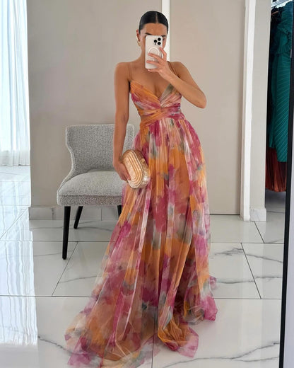 Luchtige maxi-jurk met bloemenprint en elegante details – FLORÉA - Glamorix