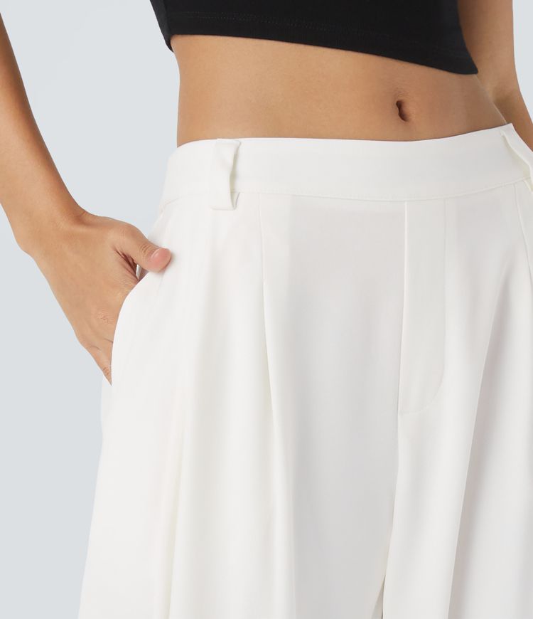 Losvallende damesbroek met hoge taille en elegante valling – AUREA DRAPE - Glamorix