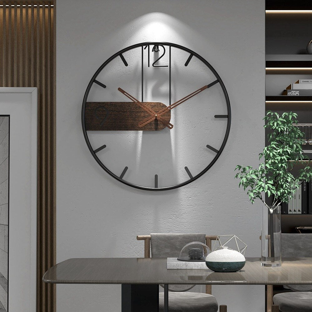 Moderne wandklok met walnoothout en stalen accenten – TEMPRO WalnutSteel - Glamorix