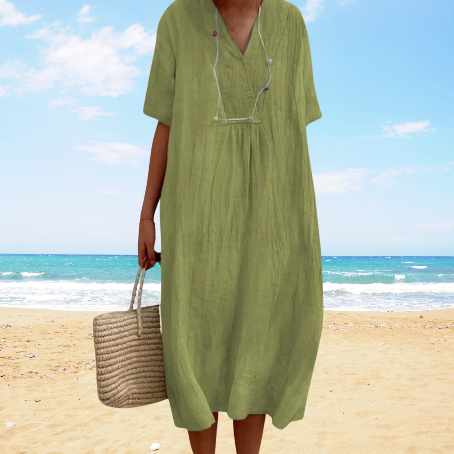 Ysoria - Losvallende midi zomerjurk met v-hals - Glamorix