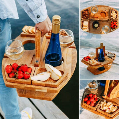 Opvouwbare picknicktafel met wijnglashouders en flesuitsparing – VINORA PICNICTABLE - Glamorix