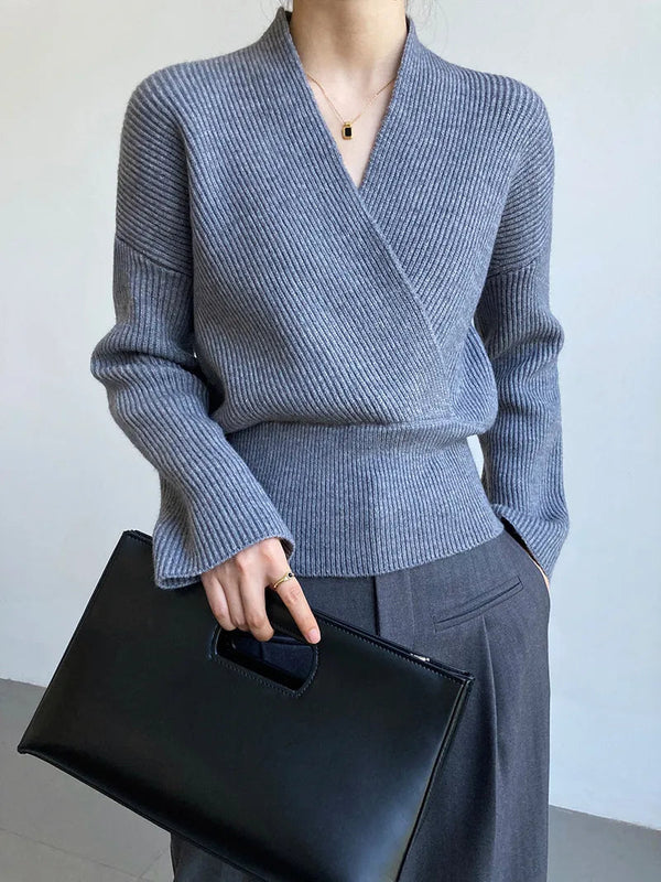 WRAPSTYLE - Klassieke Wikkelpullover met Opvallend Decolleté