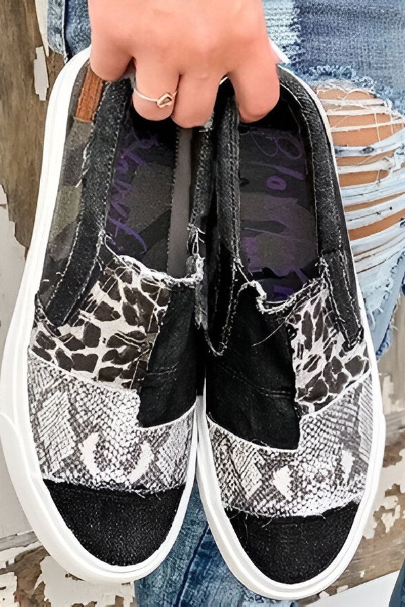 Slip-on dames sneakers met speels patchwork design – LUNARIA STEP - Glamorix