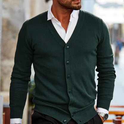 Cardigan voor heren met knopen en v-hals voor een elegante look en verfijnde stijl – NOVAWEAR - Glamorix