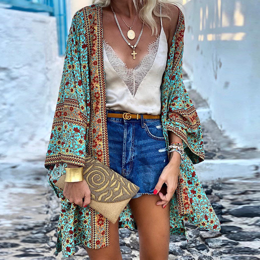 SERENA - Bohemian chic kimono met bloemenprint voor dames
