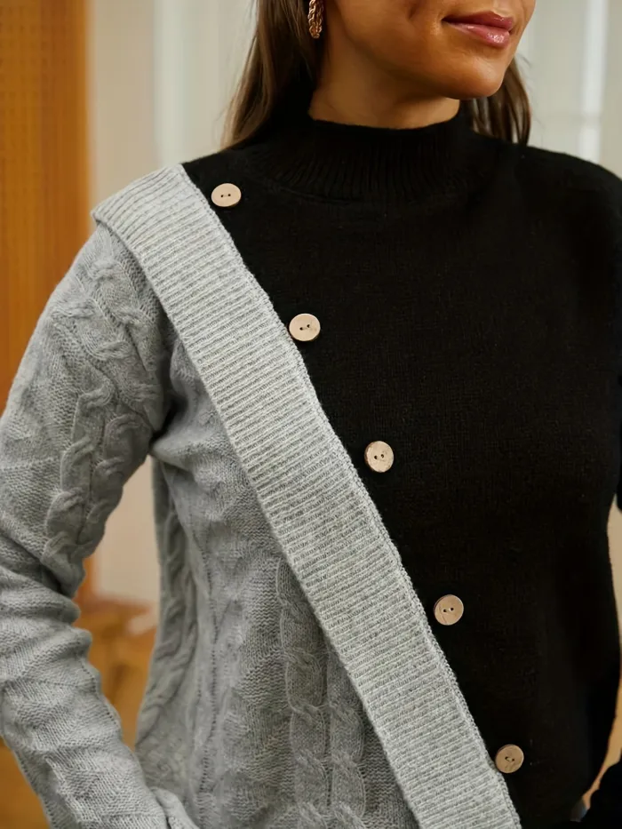SNAPSTYLE - Stijlvolle Pullover met Kraag en Drukknopen