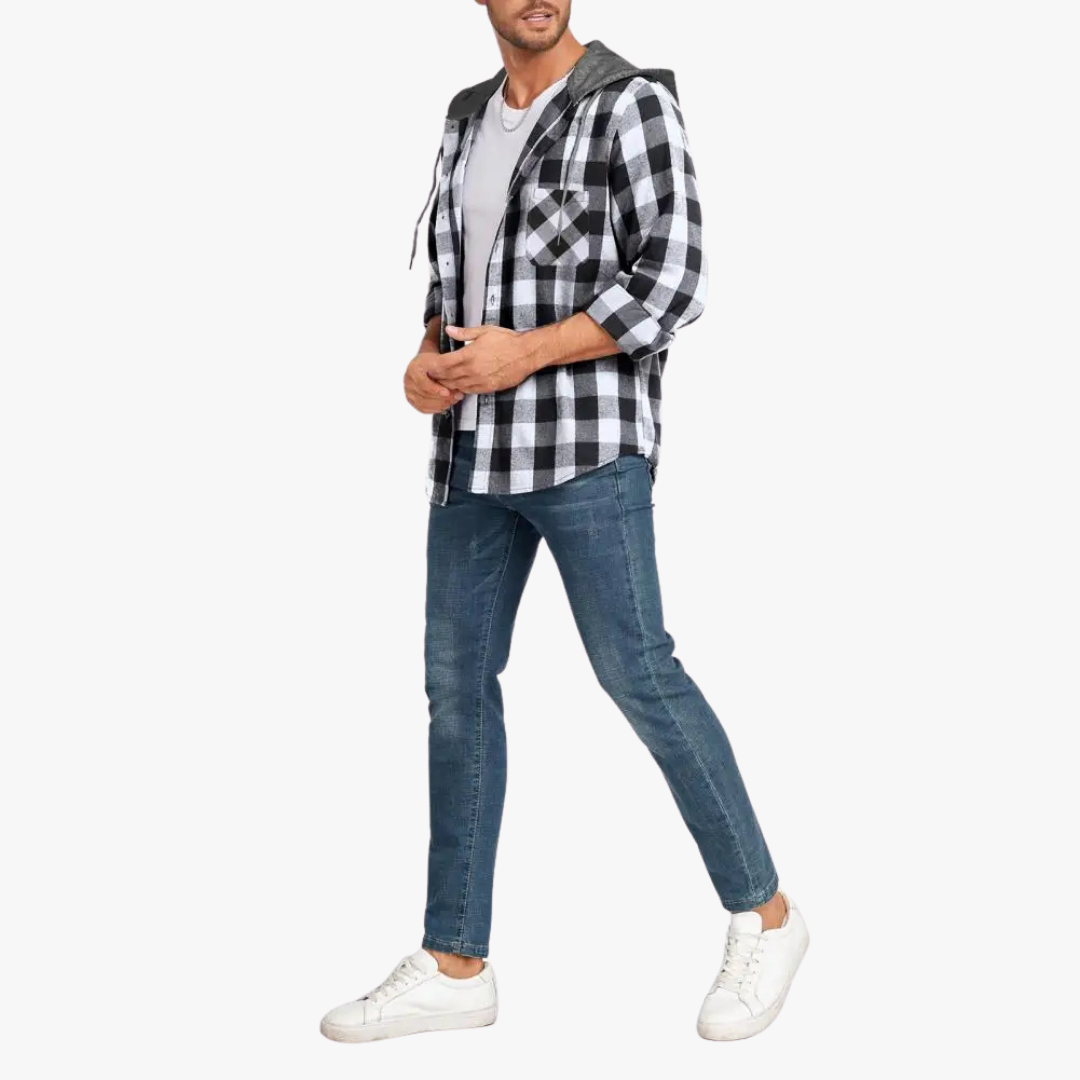 Geruite flanellen shirt met capuchon voor heren – QUINBY - Glamorix