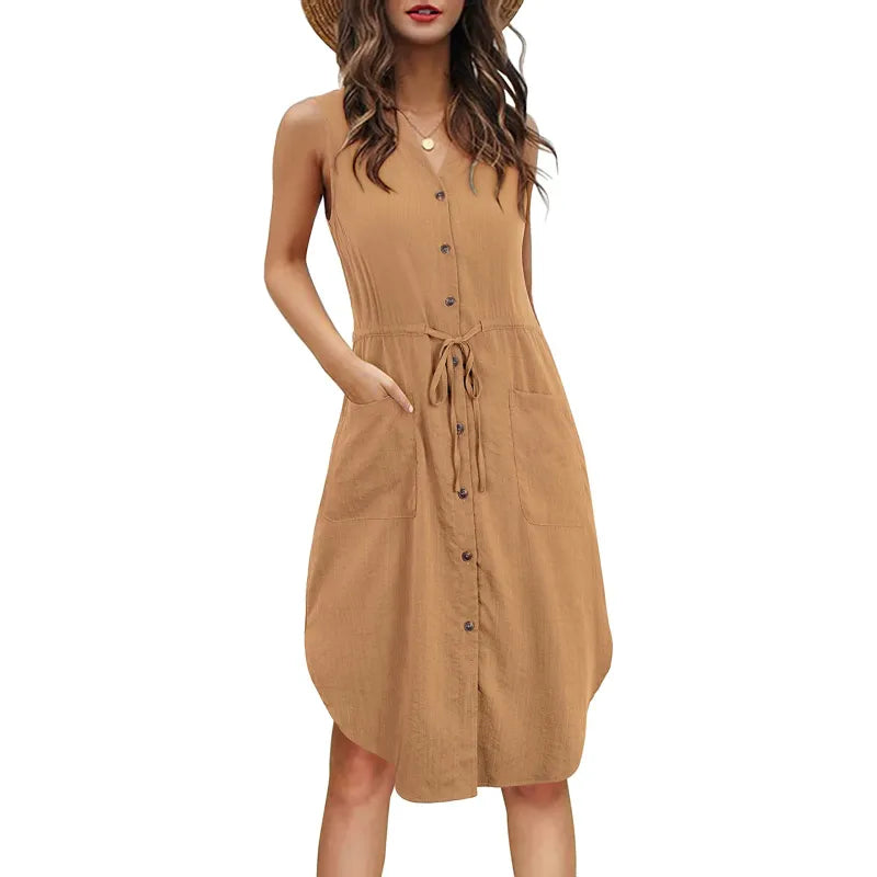 Luchtige zomerjurk met knoopsluiting en elegante snit – LunaraLijn - Glamorix