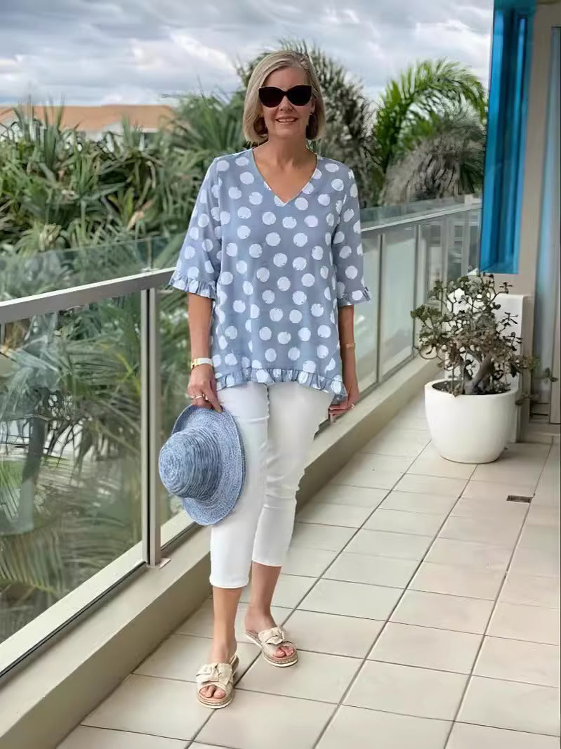 Luchtige stippenblouse met elegante V-hals – DOTELLA - Glamorix