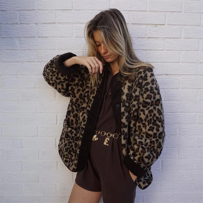 LAYLA - Luipaard fleece jas met knoopsluiting