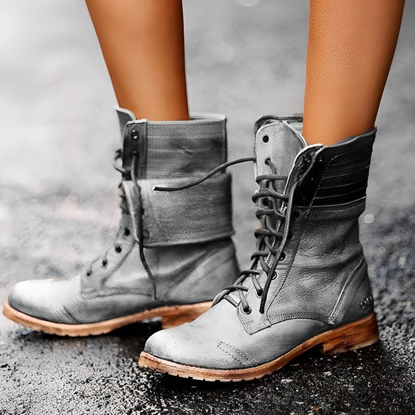 RENATA – Botas de cuero retro vintage con cordones para mujer - Glamorix