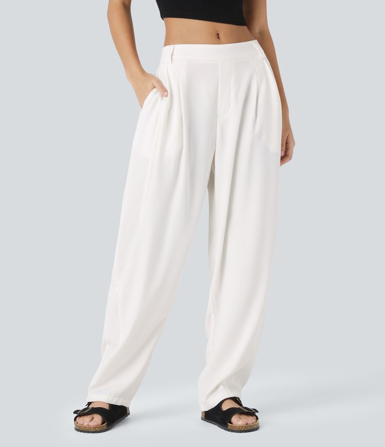 Losvallende damesbroek met hoge taille en elegante valling – AUREA DRAPE - Glamorix