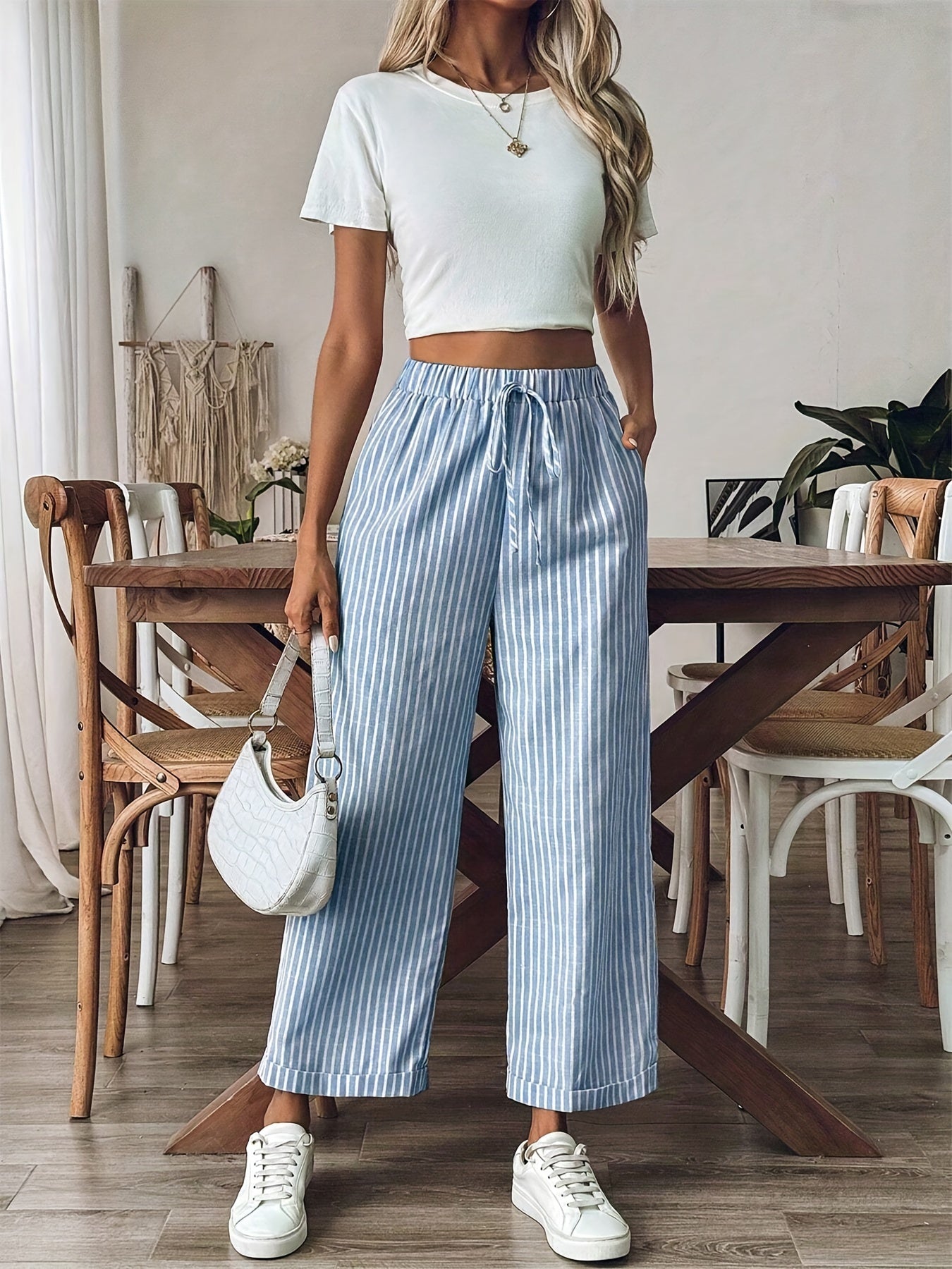 Stijlvolle gestreepte damesbroek met elastische tailleband – NOVA STRIPE