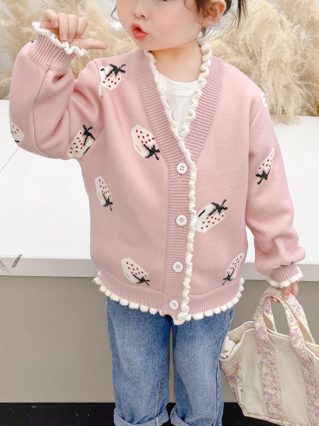 LILA - Schattig vest met aardbeiendessin voor meisjes