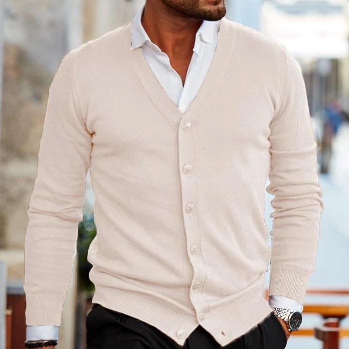 Cardigan voor heren met knopen en v-hals voor een elegante look en verfijnde stijl – NOVAWEAR - Glamorix