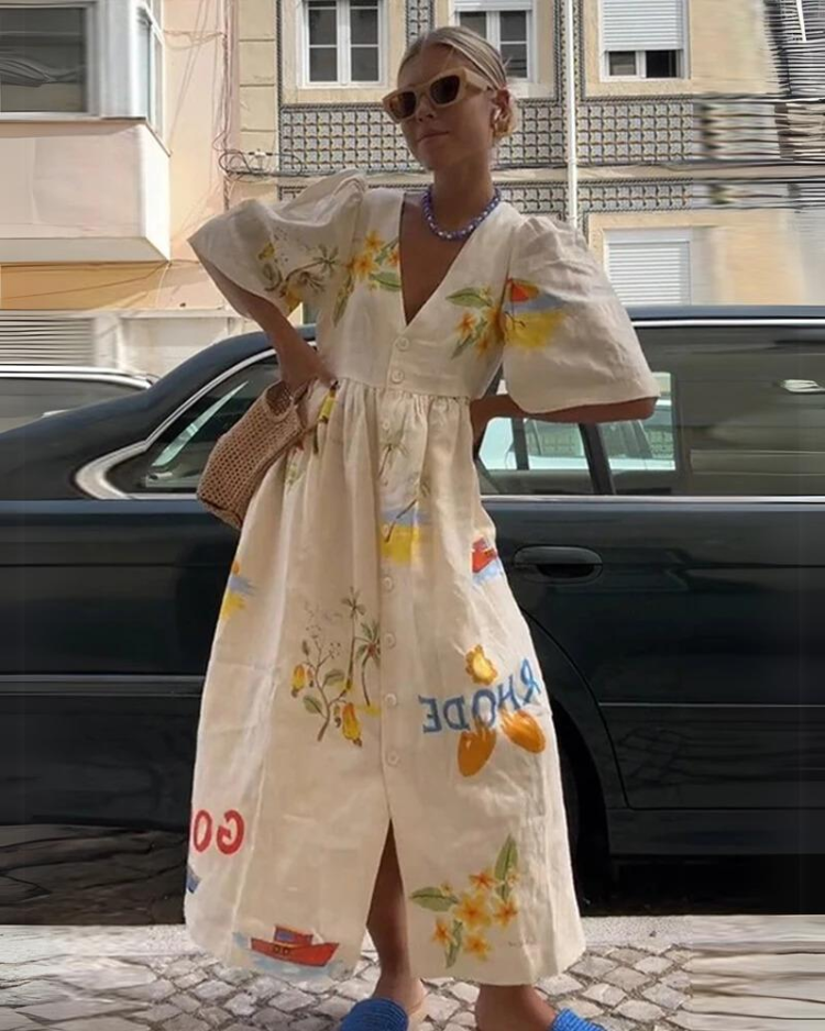 Luchtige midi-jurk met geplooide rok en ontspannen taille – LIVIANA SOFTFLOW - Glamorix