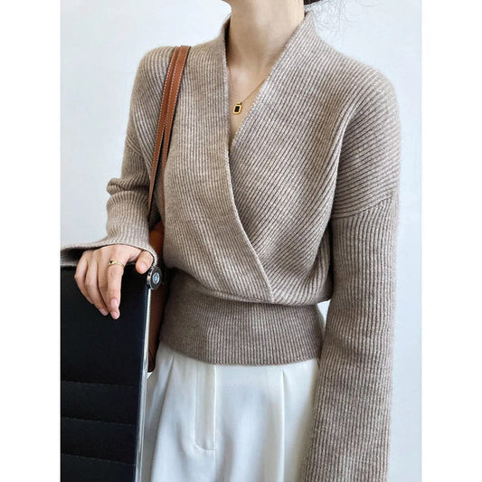 WRAPSTYLE - Klassieke Wikkelpullover met Opvallend Decolleté