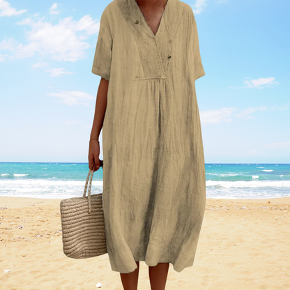 Ysoria - Losvallende midi zomerjurk met v-hals - Glamorix