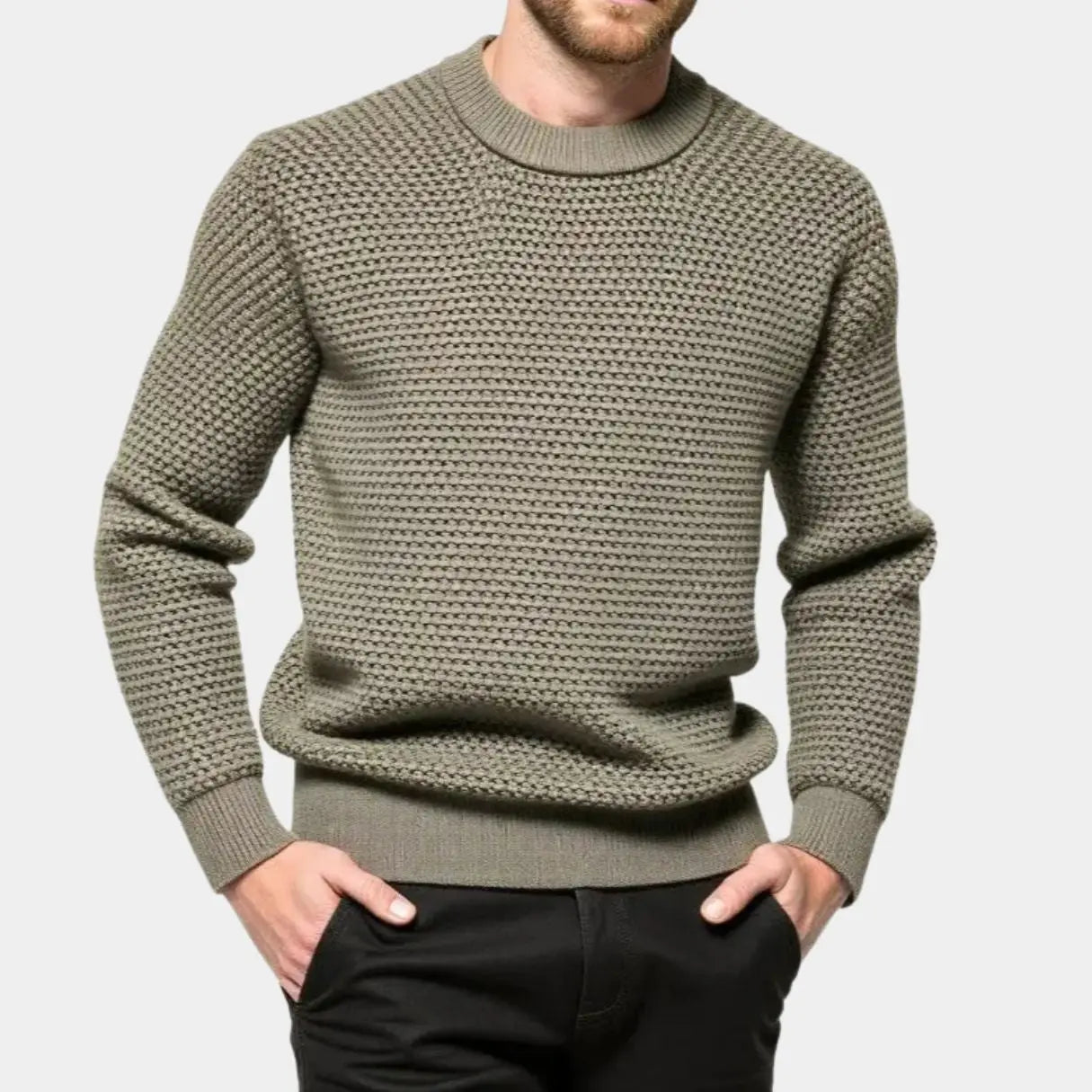 Gebreide heren trui met structuur en ronde hals – LERION - Glamorix