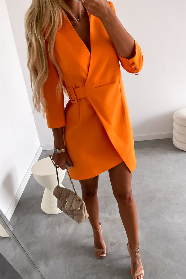 Dames blazerjurk met V-hals en ceintuur – ALVINA POWERDRESS - Glamorix