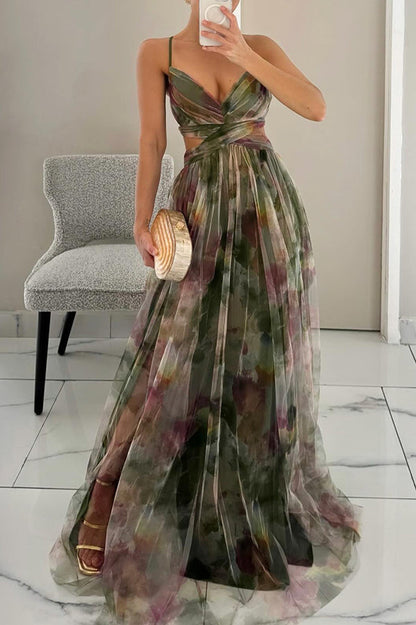 Luchtige maxi-jurk met bloemenprint en elegante details – FLORÉA - Glamorix