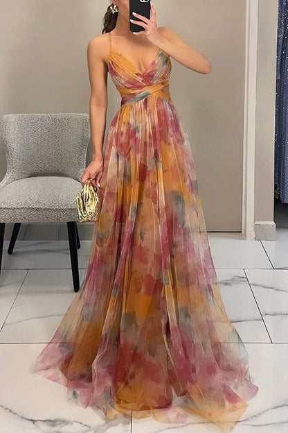 Luchtige maxi-jurk met bloemenprint en elegante details – FLORÉA - Glamorix