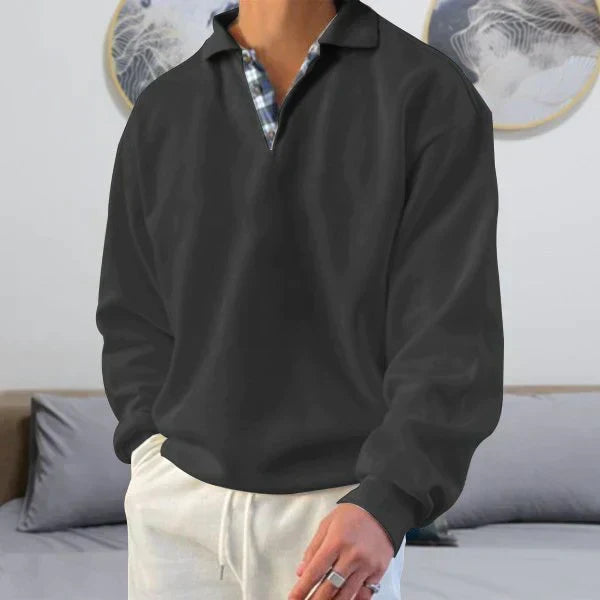 MARCUS - Casual pullover met geruite kraag en lange mouwen