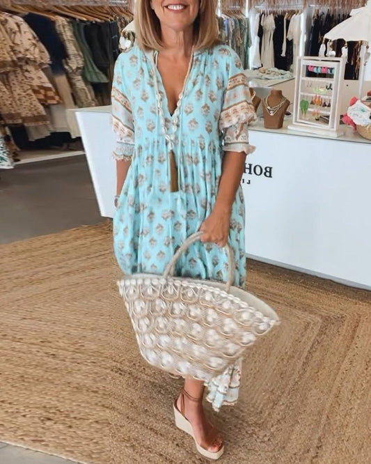 Boho maxi-jurk met speelse print en luchtige pasvorm – ZAYA NOMAD - Glamorix