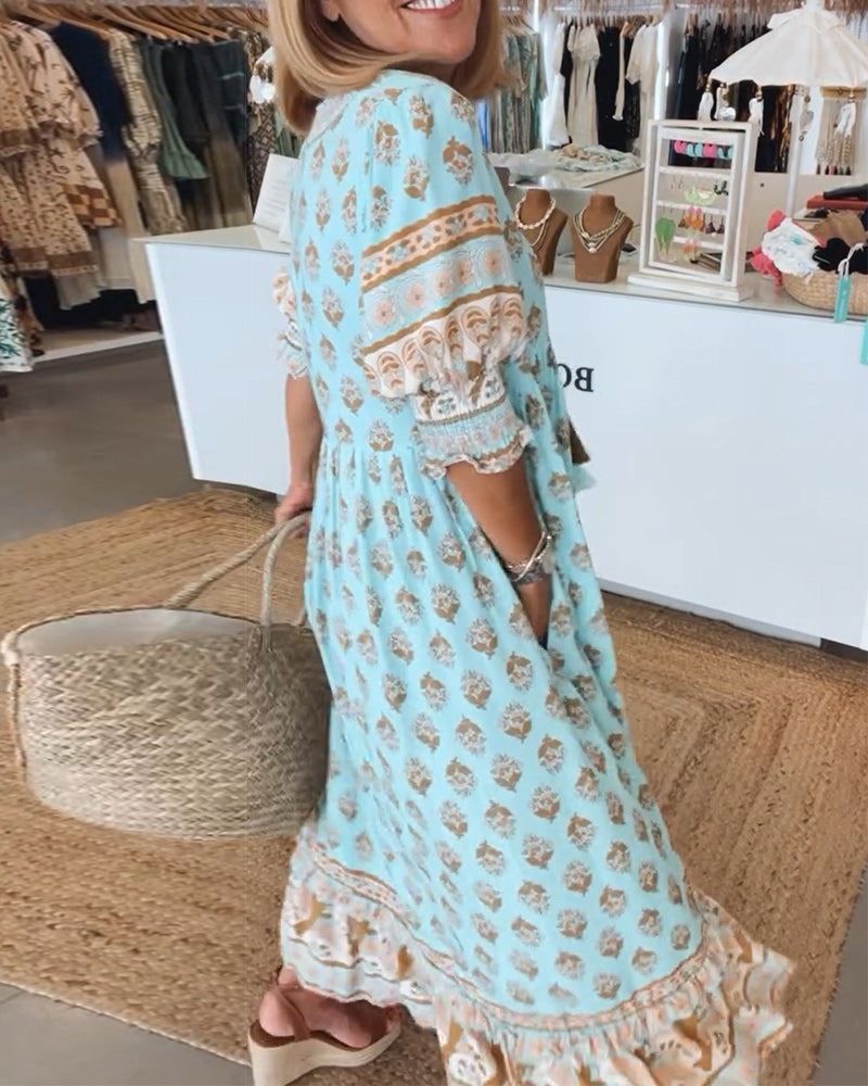 Boho maxi-jurk met speelse print en luchtige pasvorm – ZAYA NOMAD - Glamorix