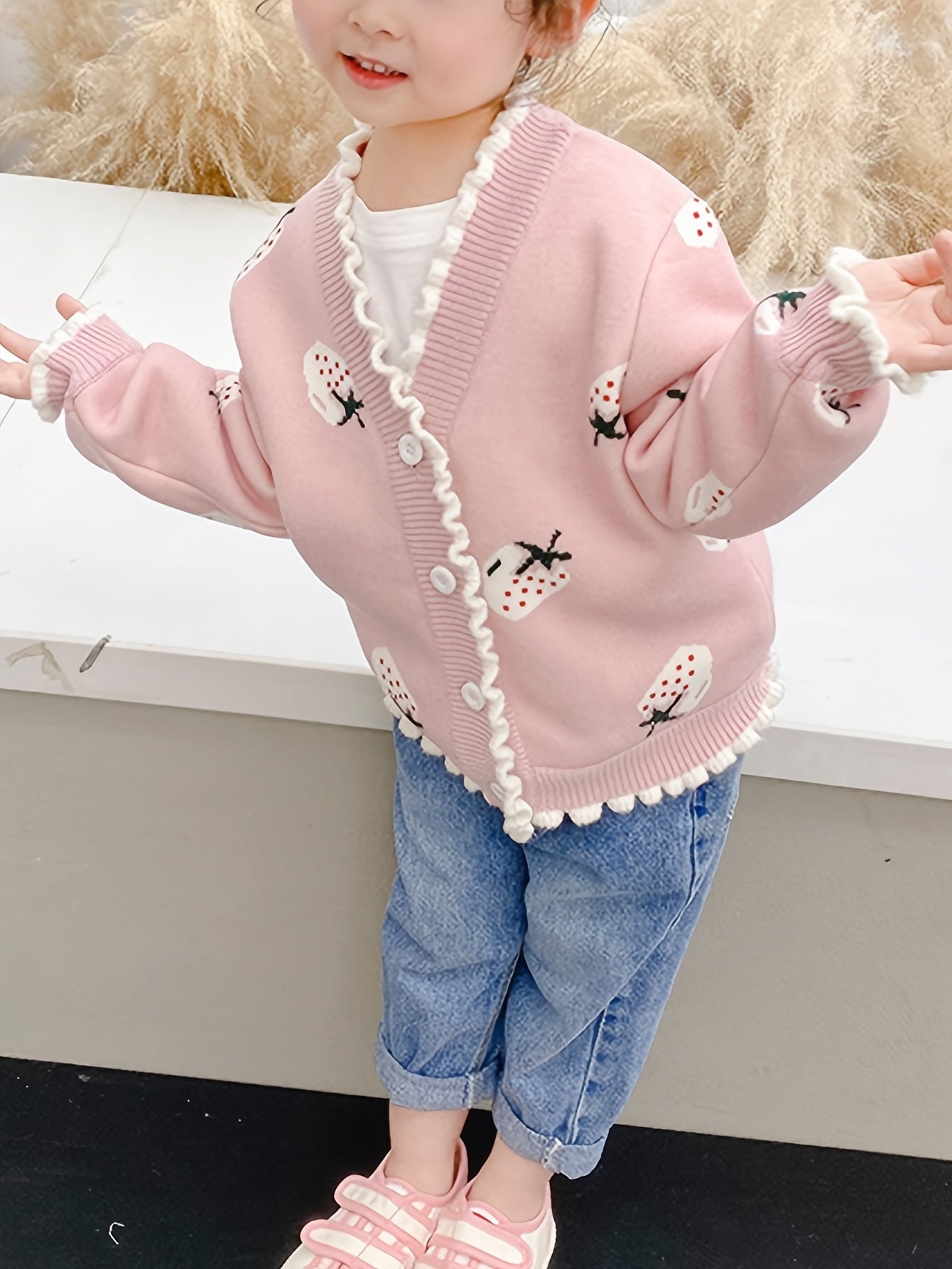 LILA - Schattig vest met aardbeiendessin voor meisjes