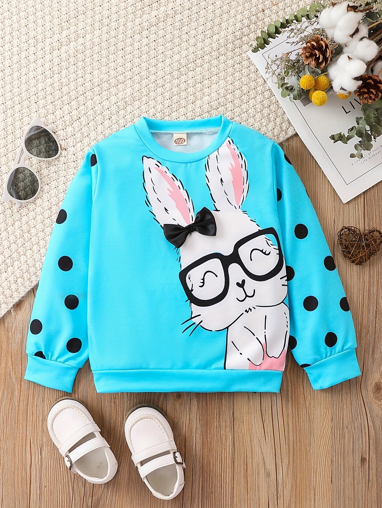LILY - Toddler meisjes trui met konijn en stippenprint