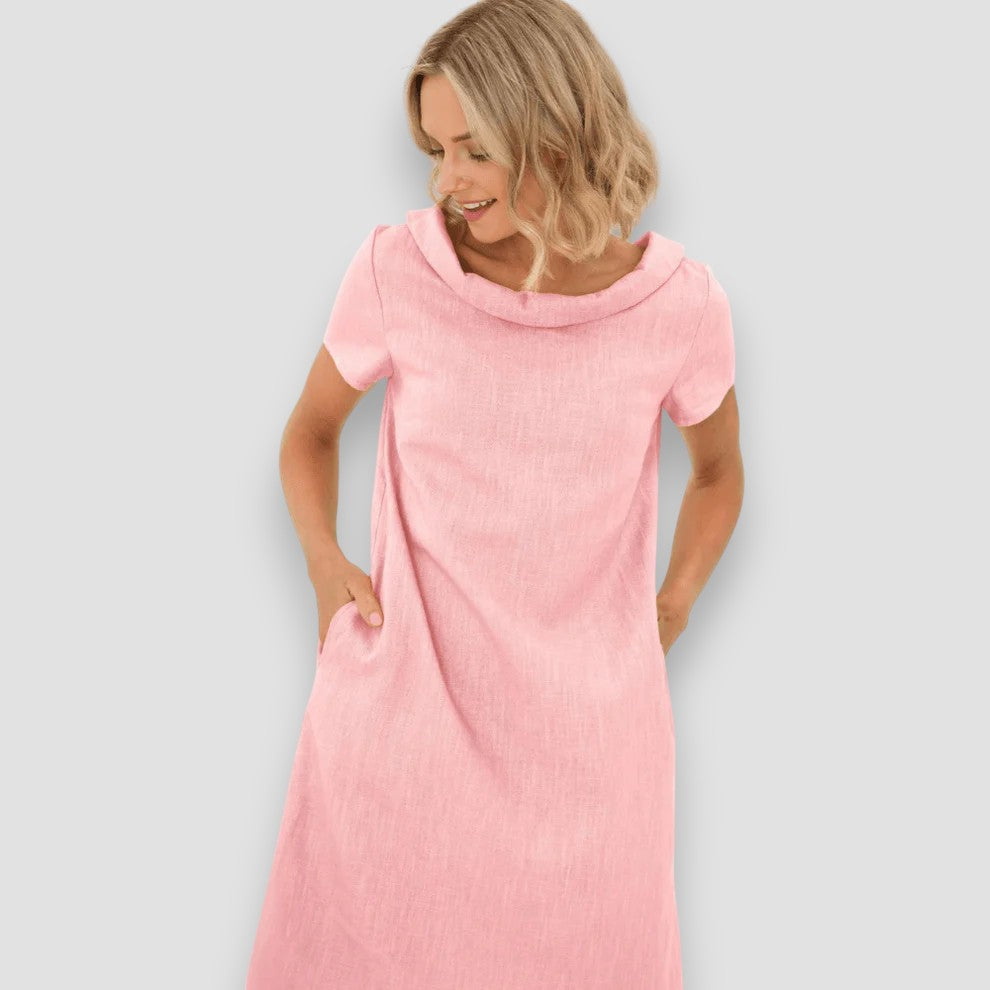 Vrouwen - A-lijn Zomerjurk - Korte Mouwen en Boothals - Luchtige Stof - Zomerse Mode - Glamorix