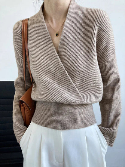 WRAPSTYLE - Klassieke Wikkelpullover met Opvallend Decolleté