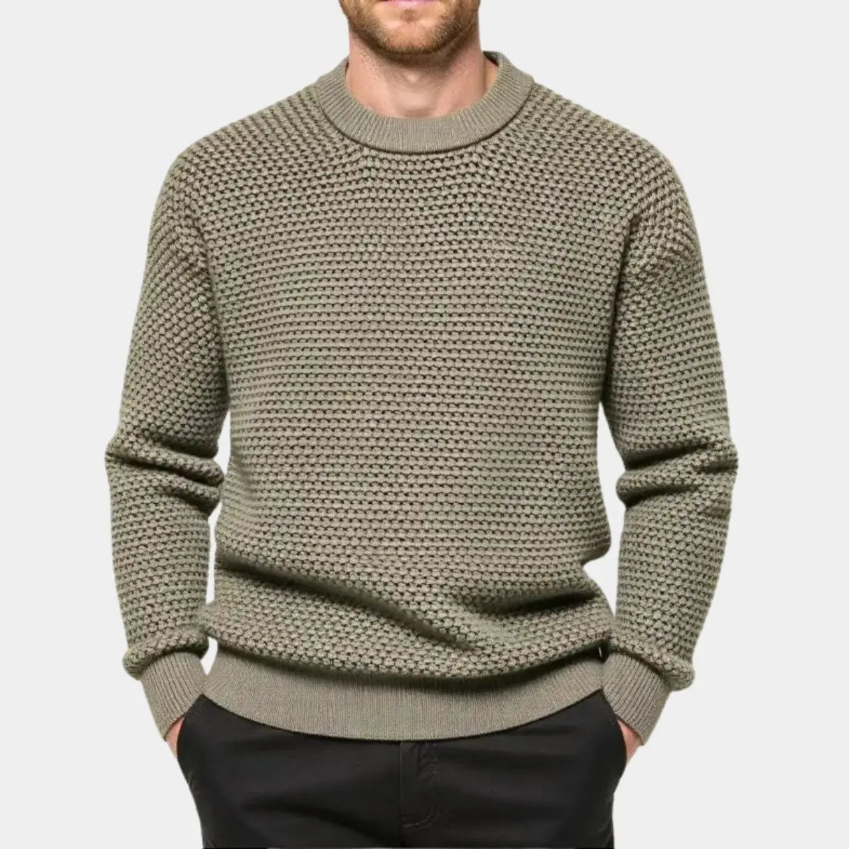 Gebreide heren trui met structuur en ronde hals – LERION - Glamorix