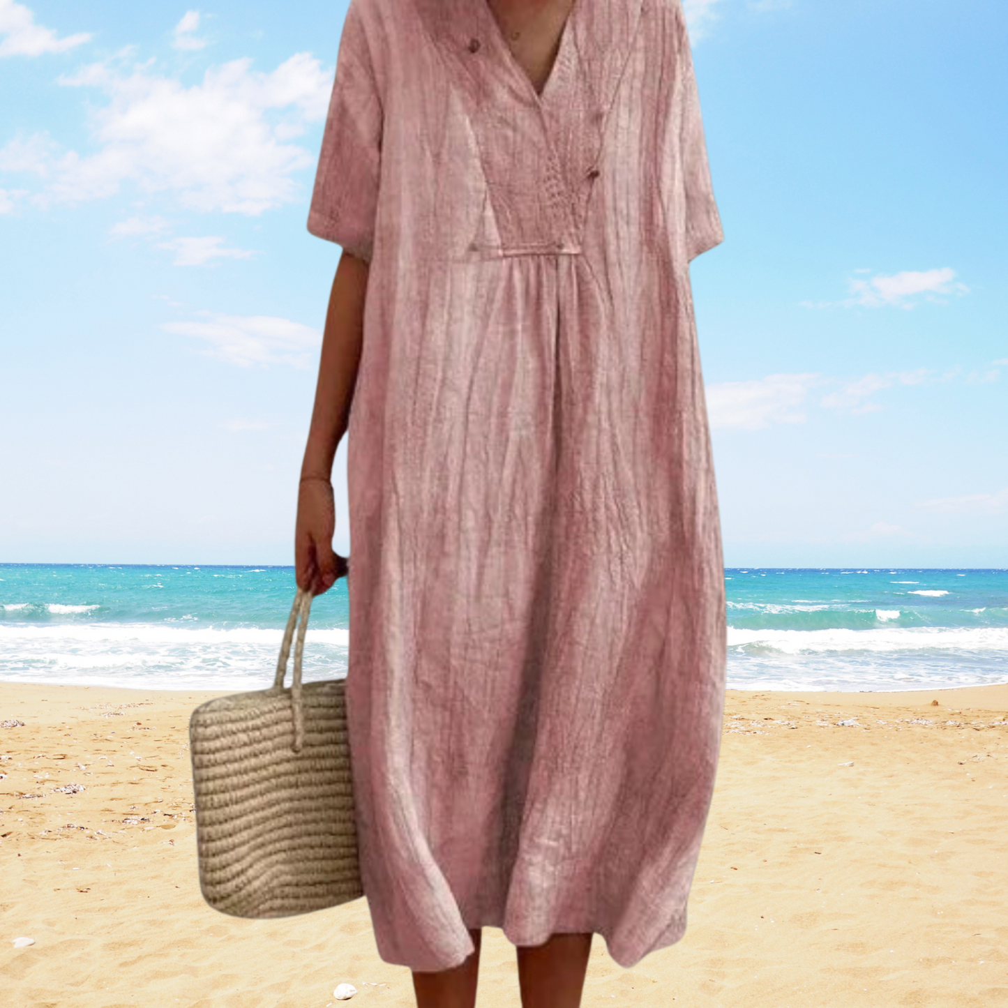 Ysoria - Losvallende midi zomerjurk met v-hals - Glamorix