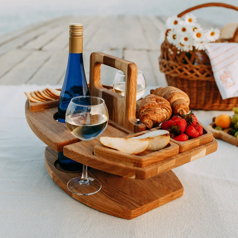Opvouwbare picknicktafel met wijnglashouders en flesuitsparing – VINORA PICNICTABLE - Glamorix