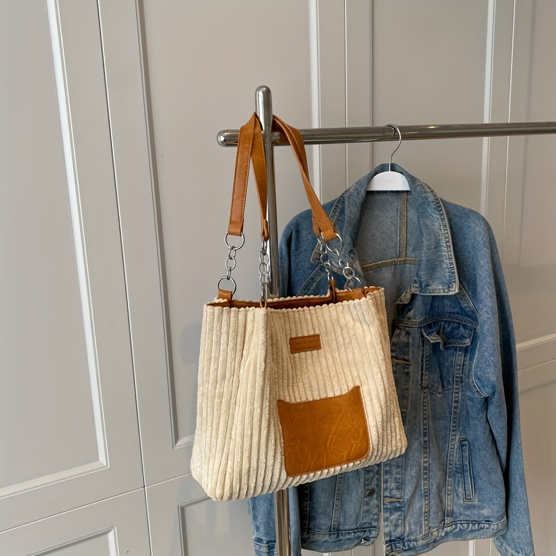 Trendy corduroy schoudertas met kettingriem – VelvetCordia - Glamorix