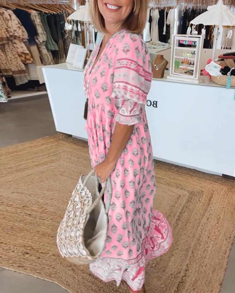 Boho maxi-jurk met speelse print en luchtige pasvorm – ZAYA NOMAD - Glamorix