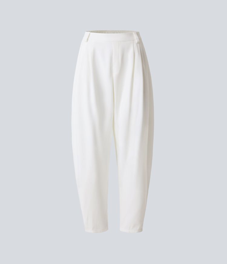 Losvallende damesbroek met hoge taille en elegante valling – AUREA DRAPE - Glamorix