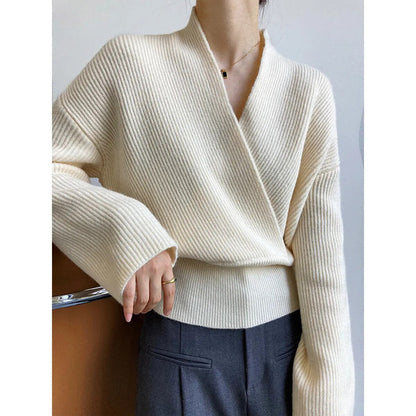 WRAPSTYLE - Klassieke Wikkelpullover met Opvallend Decolleté