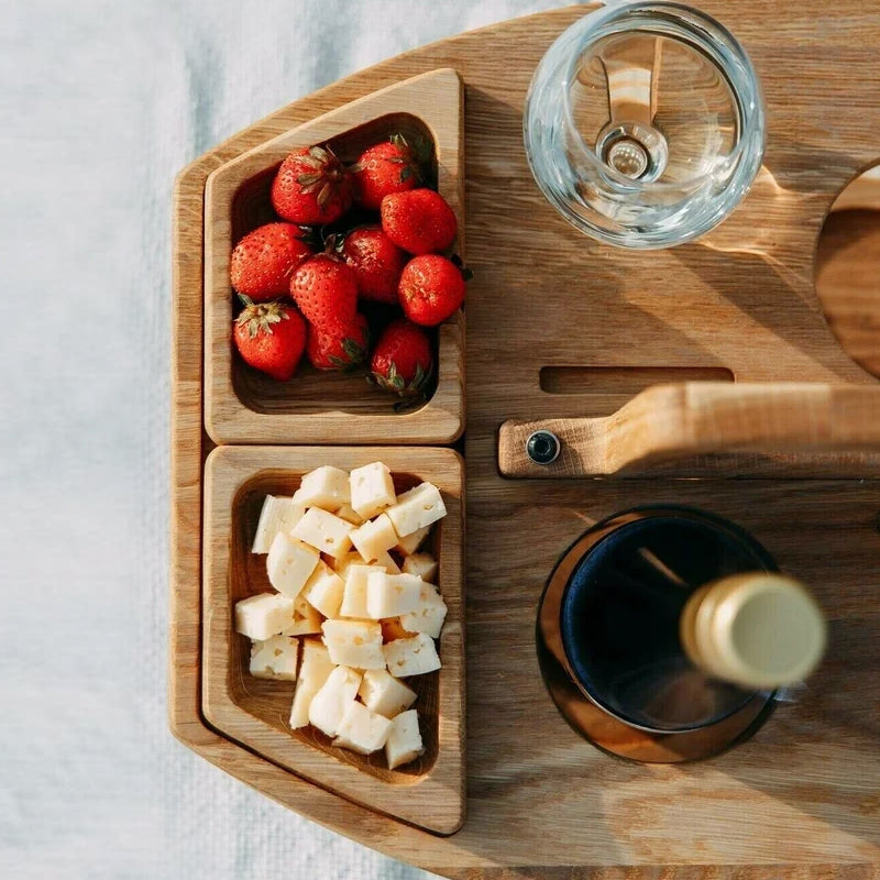 Opvouwbare picknicktafel met wijnglashouders en flesuitsparing – VINORA PICNICTABLE - Glamorix