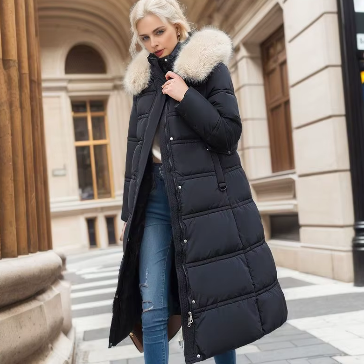 VALENTINA - Luxe pufferjas met bontkraag voor dames