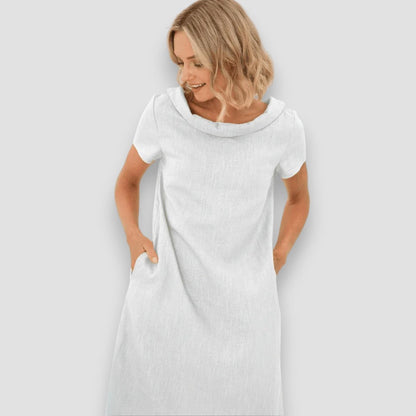 Vrouwen - A-lijn Zomerjurk - Korte Mouwen en Boothals - Luchtige Stof - Zomerse Mode - Glamorix