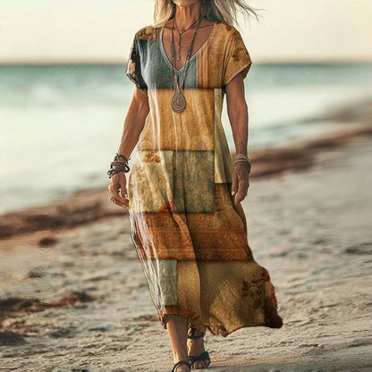 Bohemian Maxi Jurk met V-Hals voor Dames – LUNA DROOM - Glamorix