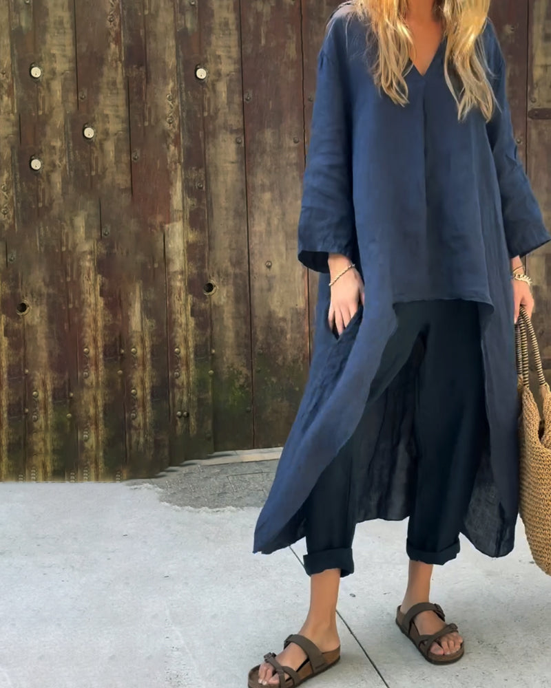 Ylva - Dames co-ord set met losvallende top en rechte broek - Glamorix